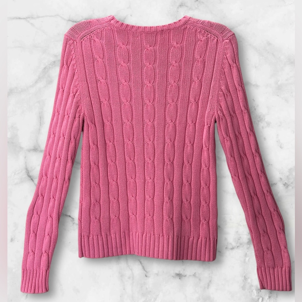 Vineyard Vines Barbie Core Pink Cable Knit Sweater Green Whale Logo Size M - Picture 3 of 8
